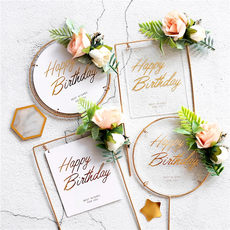 

Creative Happy Birthday Acrylic Metal Cake Topper for Birthday Cake Decoration Cake Toppers Flags Wedding Birthday Party Decor