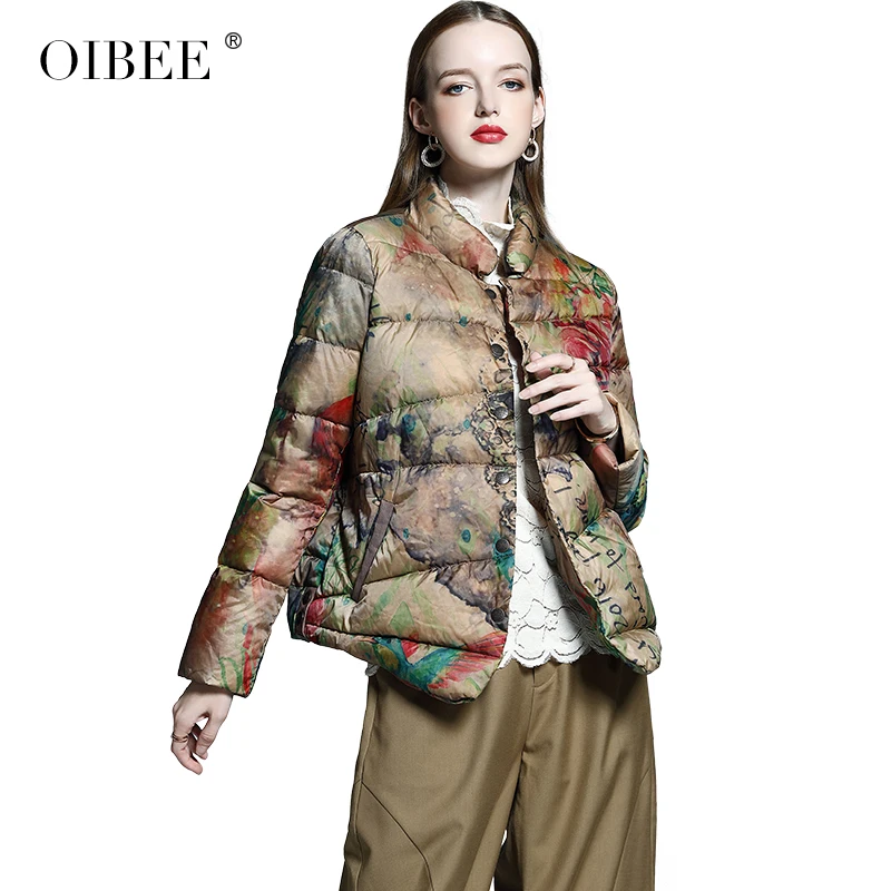 OIBEE2019 осенняя и зимняя женская новая модная короткая куртка-пуховик со стоячим воротником свободное повседневное пальто большого размера