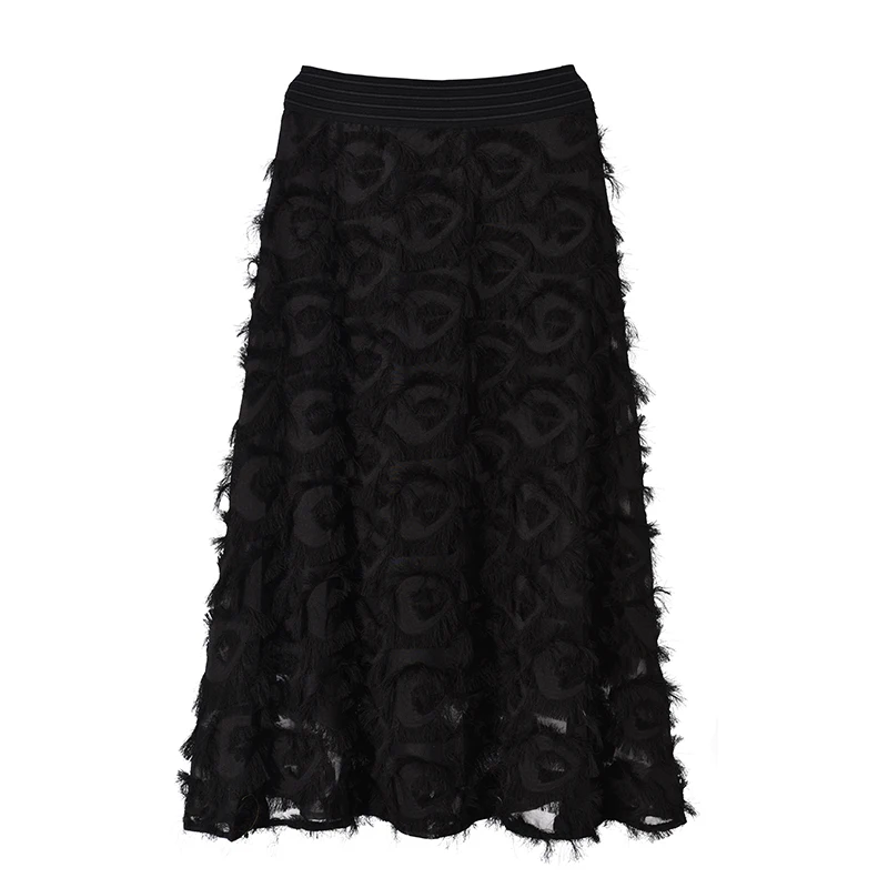 [EAM] высокая талия, кисточка, разрезная, перспективная, длинная, темпераментная, полуоблегающая юбка, женская мода, новинка, весна-осень, YC23701S - Цвет: Black