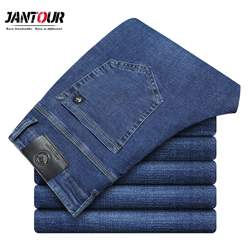 4 Model Men's Brand Stretch Jeans Spring Autumn Business Casual Slim Fit Denim Pants Blue Trousers Jeans Male Plus Size 36 38