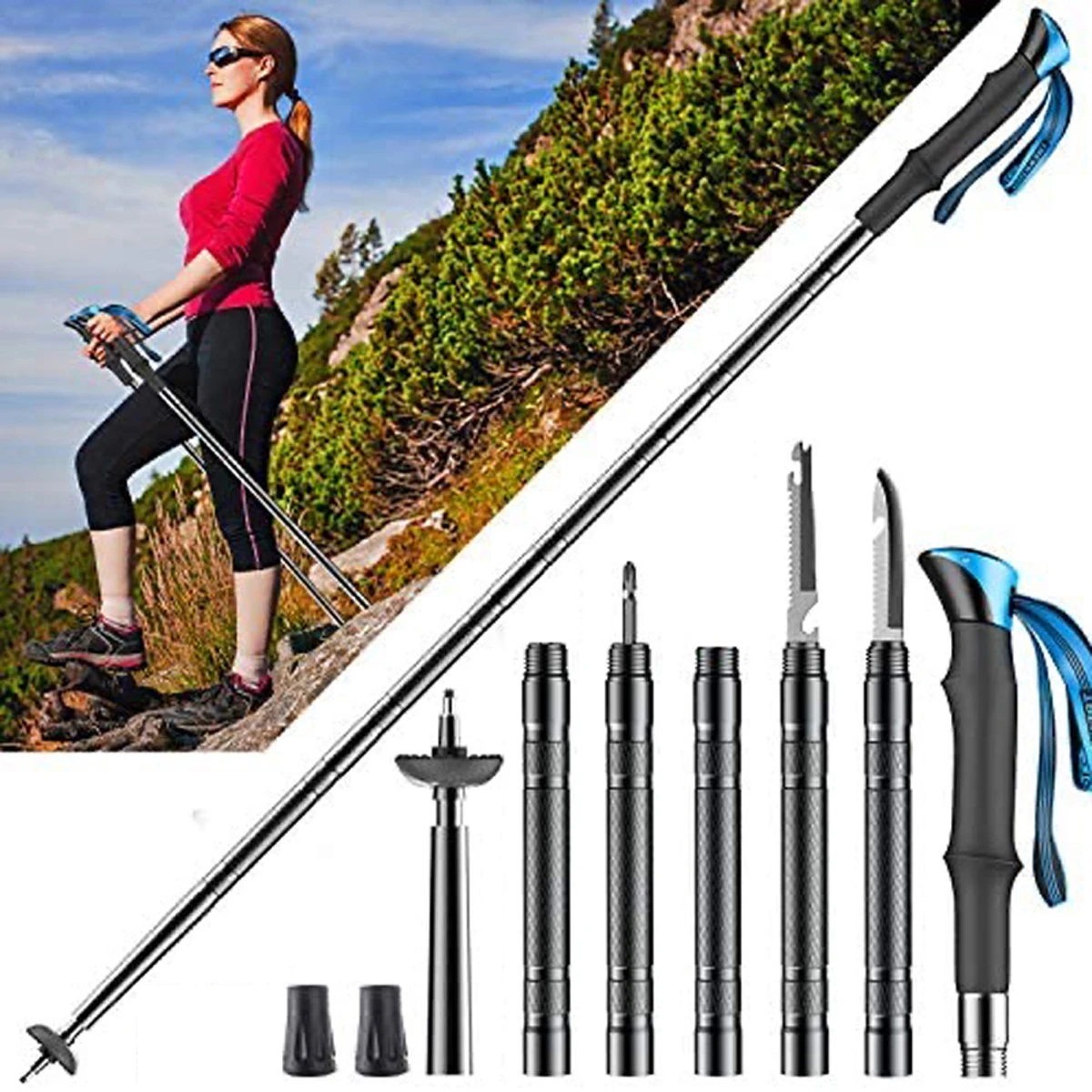 Safety Survival Tactical Cane Walking Hiking Stick Outdoor Camping Tool 