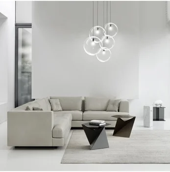 

Nordic modern simple single-headed art creative personality dining room bar table spherical glass ball chandelier