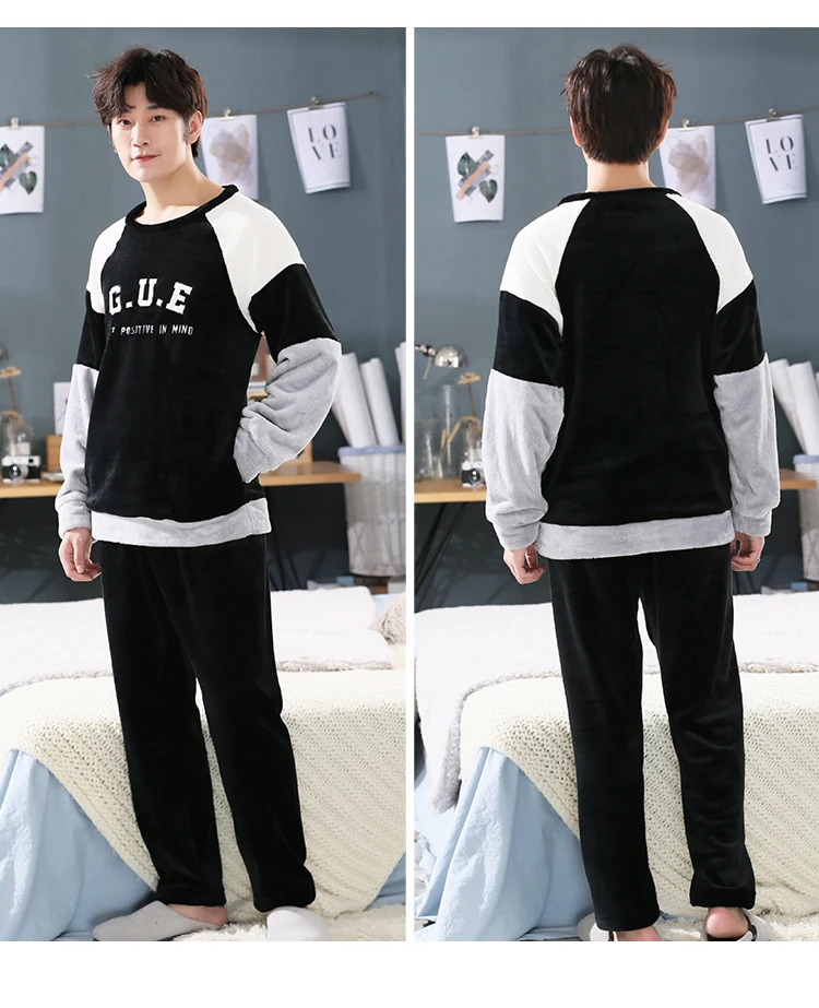 Plus size 3XL 4XL 5XL men pajamas Winter Flannel Pajama Set Coral fleece Thicken casual Homewear warm sleepwear Boys pijama set