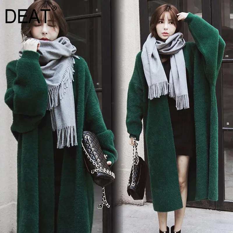 

[DEAT] 2019 Winter Women's Fashion Trend New Pattern Hihg Street Solid Color Loose Long Sleeve Knit Grain Cardigan Coat AI592