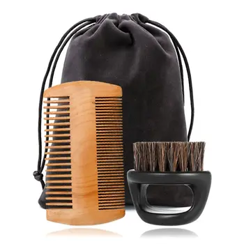 

Portable Beard Care Set Beard Wood Comb Shaving Bristle Brush Storage Bag RXJC