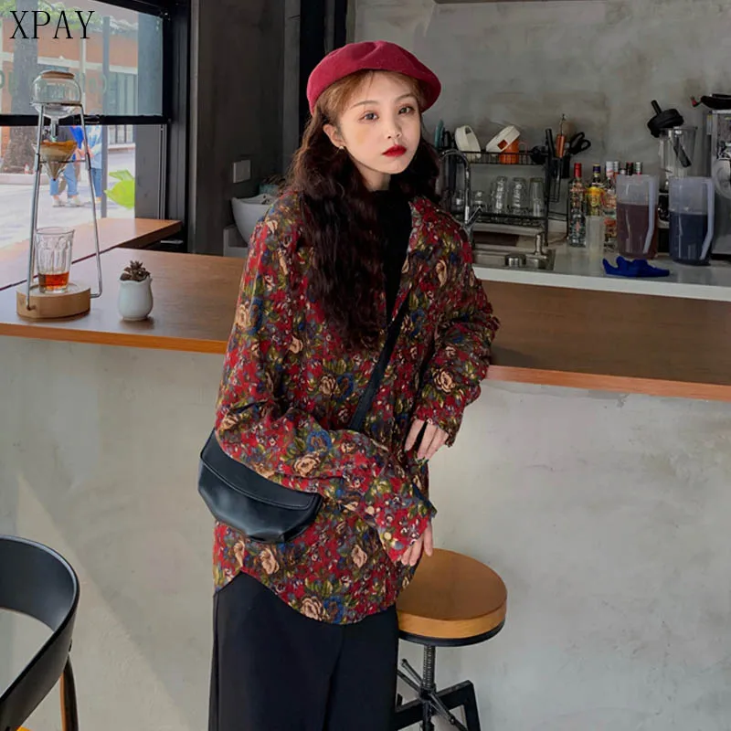 

Elegant Lady Tops Tunic 2020 Spring Summer Plus Size Women Blouse Shirt Loose Corduroy Print Floral Long Sleeve Clothes 3XL 4XL