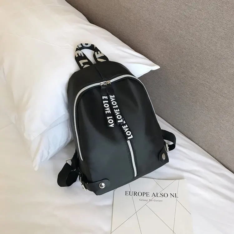 

New Style 2019 Contrast Color Versatile Lettered Backpack Casual Solid Color Waterproof Nylon Couples Backpack