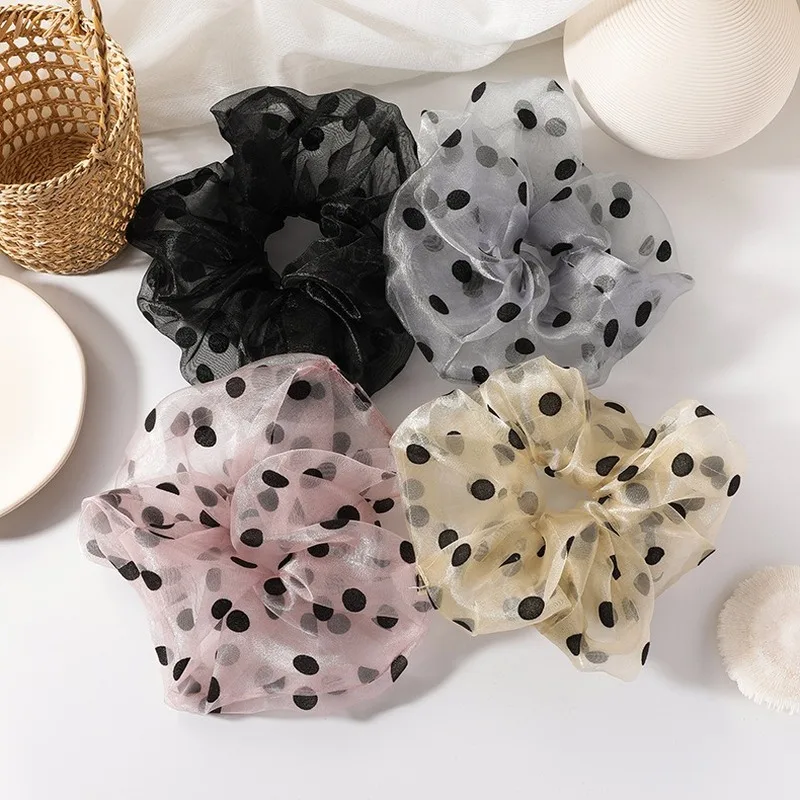 

Fashion Mesh Round Dots Hair Scrunchie Elastic Hair Bands Colored Fabric Women Girls Headwear Ponytail Holder Hair Accessories