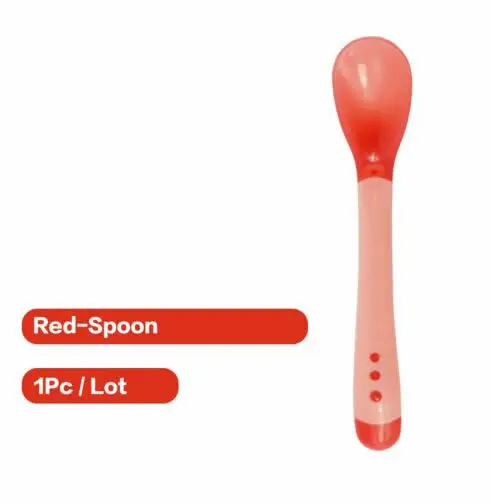 Миска с датчиком температуры, Детская миска для кормления, детская посуда, обучающая посуда с присоской - Цвет: Red Spoon