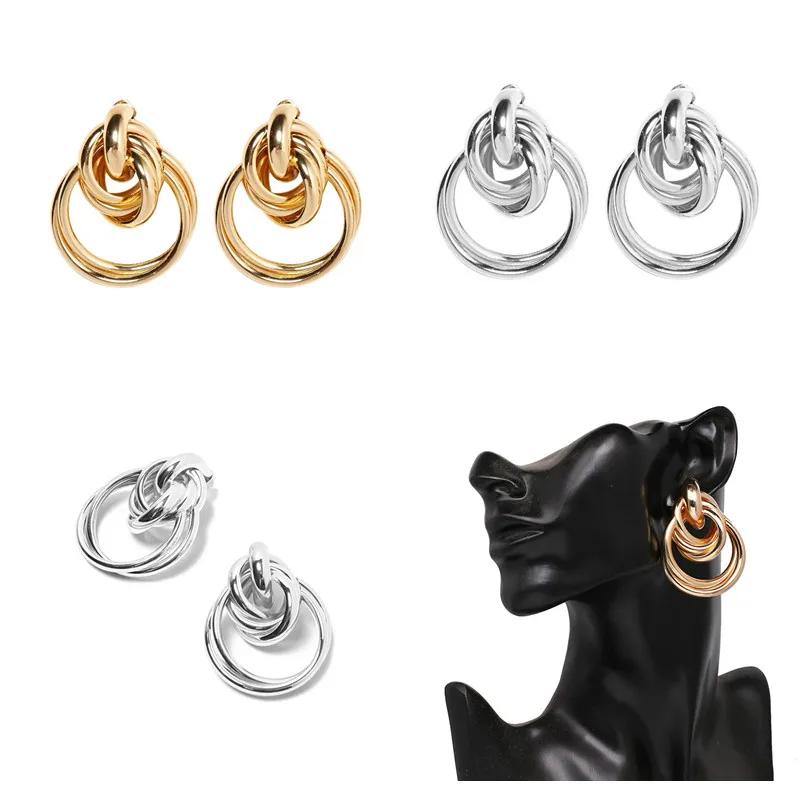 

2019 fashion Vintage earrings for women statement earrings geometric golden color surround metal pendant earrings trend jewelry