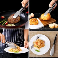 Pinces à Barbecue longues de 9/12/16 pouces, poignée antidérapante, pince à Barbecue frit en acier inoxydable, pince à pain et à salade, outils de cuisine, pince à viande et alimentaire 5