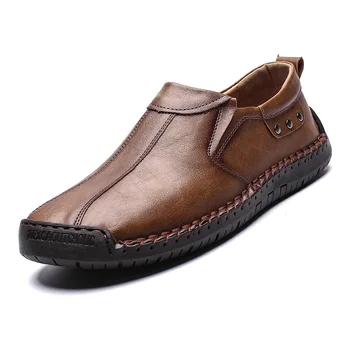

Japanese men's leather shoes large size business casual loafers handmade retro moccasin shoes