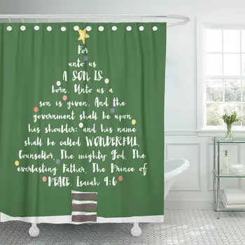 

Religious Christmas Tree Bible Verse Christian Brushed Shower Curtains Waterproof Polyester Fabric 72 x 72 Inches with Hooks