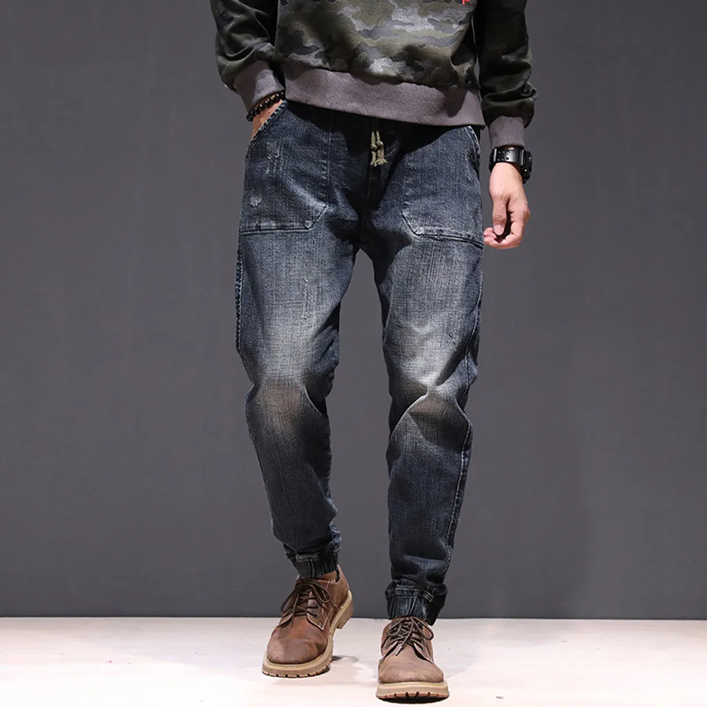 Мужские джинсы Осень зима для отдыха новая мода одноцветные вареные черные