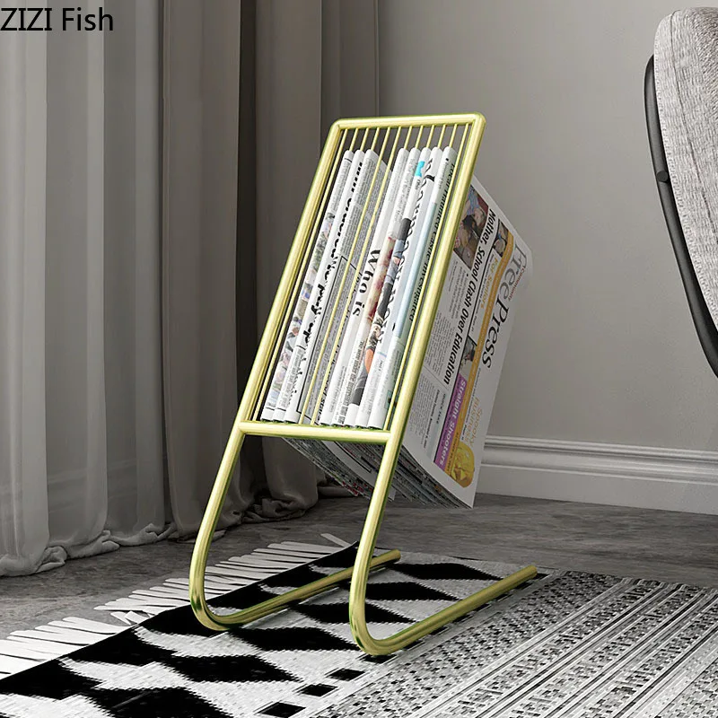 Nordic Stainless Steel Metal Gold Shelves Magazine Holder Book Rack