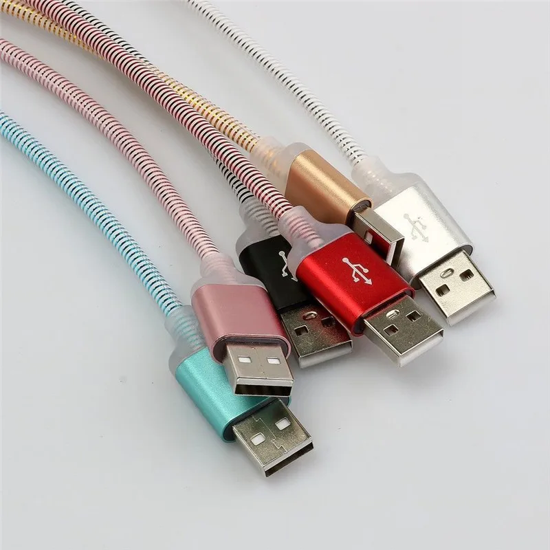 LED Lumines Spiral Cable For iPhone Samsung Xiaomi Type C Fast Charge USB Data Cable Micro USB Charging Cable Mobile Phone Cable