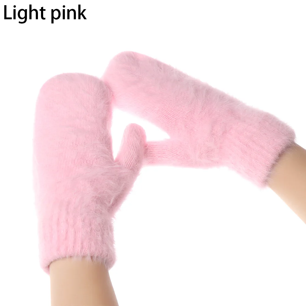 light pink Плюшевые перчатки, ветрозащитные плотные теплые варежки, зимние мягкие бархатные эластичные перчатки, яркие цвета, модные зимние теплые перчатки - Цвет: light pink