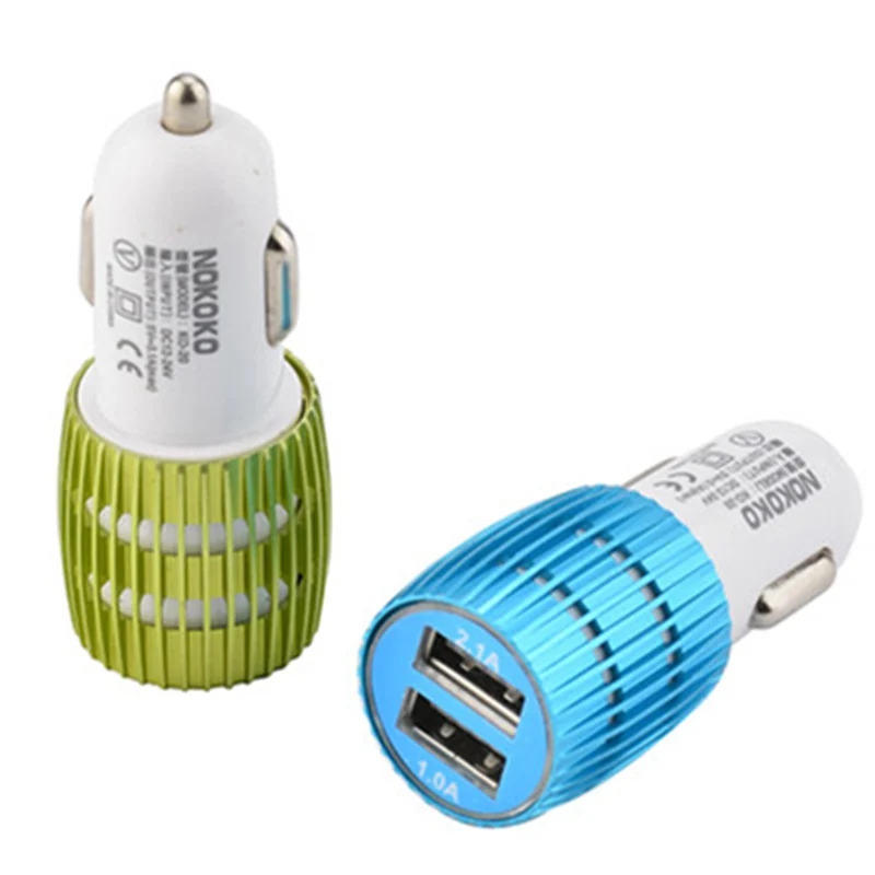 100 шт металлический сплав корпус со светодиодной подсветкой двойной порт USB Автомобильное зарядное устройство адаптер для Apple iPhone 5S 6 7 8 X iPad samsung gps MP4