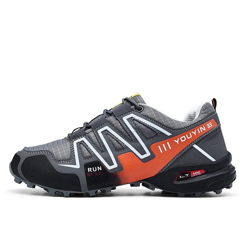 Мужские повседневные треккинговые ботинки размера плюс 39-48 Мужские дышащие Нескользящие альпинистские ботинки противоскользящая Уличная обувь с защитой от столкновений - Цвет: 8-2 Gray Orange