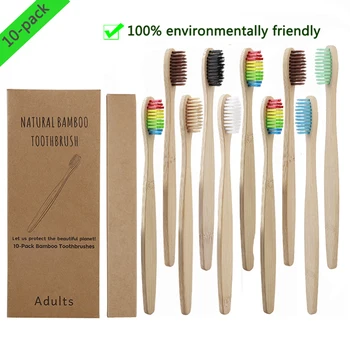 

10PCS Personal Environmental Bamboo Charcoal Toothbrush For Oral Health Low Carbon Medium Soft Bristle Wood Handle Toothbrush