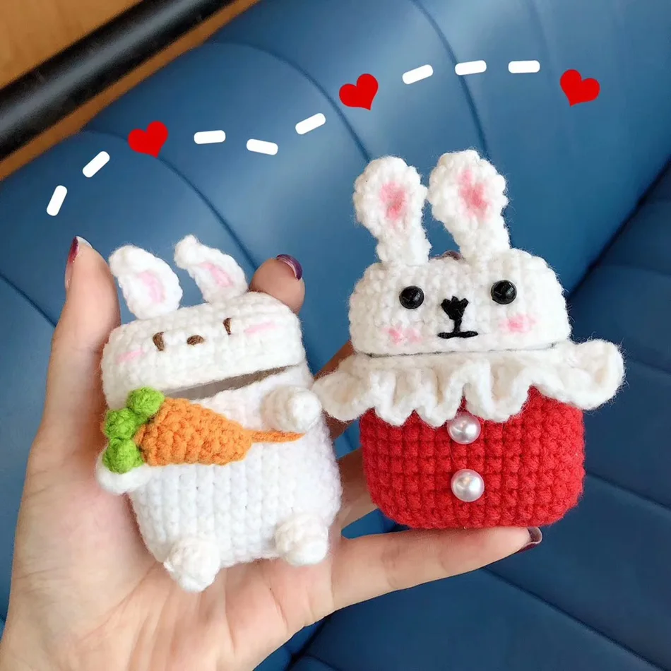 3D Cute Earphone Case For Airpods Case 1 Cartoon Knitted Plush Cover For Apple Airpods 2 Case Bear Teddy Dog Rabbit Earpods Case