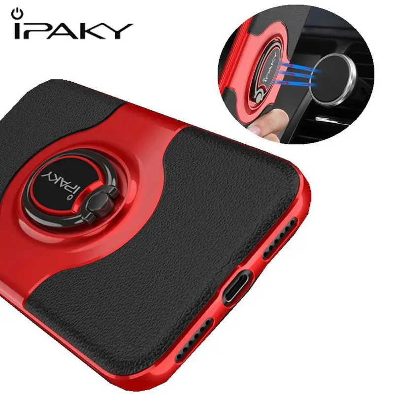 IPAKY Hybrid Silicon Case For Iphone 7 8 6 plus 6S Hard PC with 360 Rotation Magnetic Ring Holder Plus X Cases |