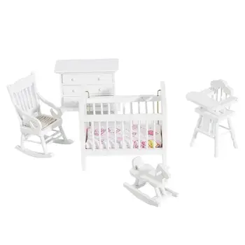 

5 Pcs Solid Wood Mini Furniture Shaker Chair And Cabinet Cupboard Doll Houses Accessories 1:12 Scale DIY Dollhouse Accessories