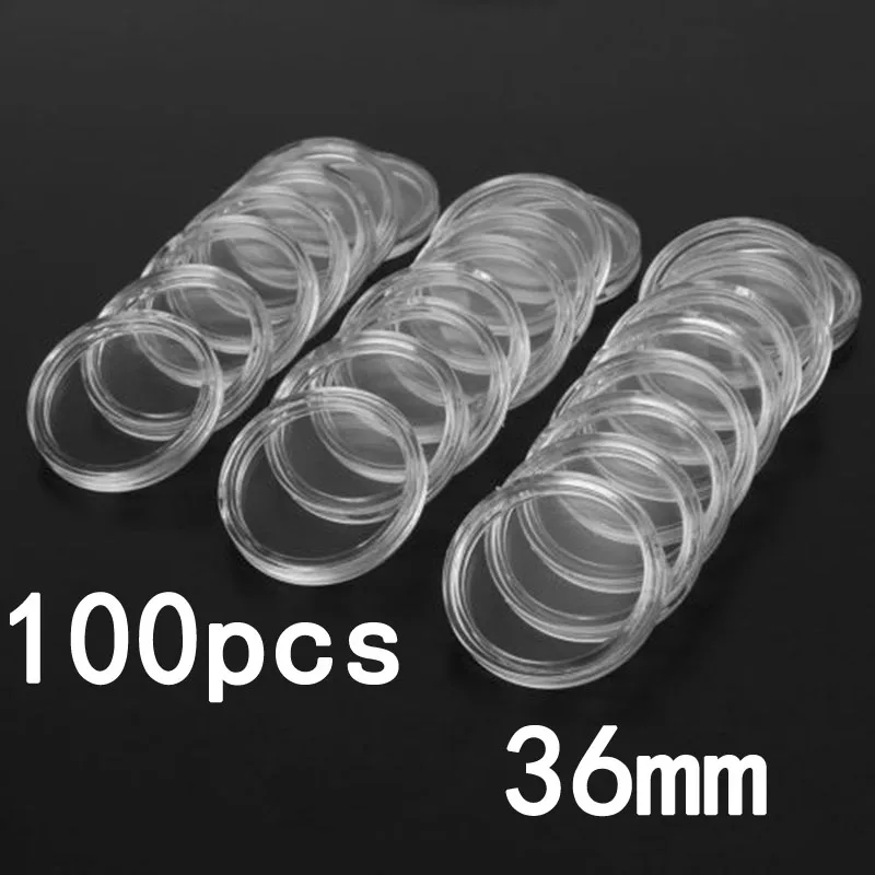 

100pcs/36mm PS Coin Storage Capsules Publications Round Boxed Holder Capsules Display Cases Organizer Collectibles Gifts Clear