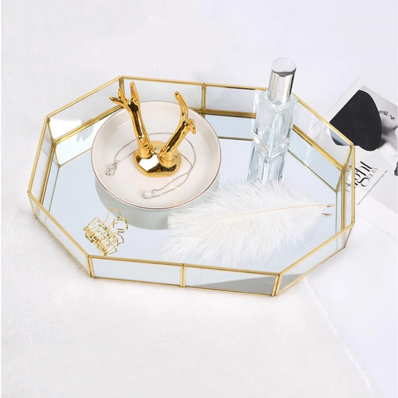 

Nordic Style Glass Copper Geometry Storage Baskets Box Simplicity Style Home Organizer For Jewelry Necklace Dessert Plate