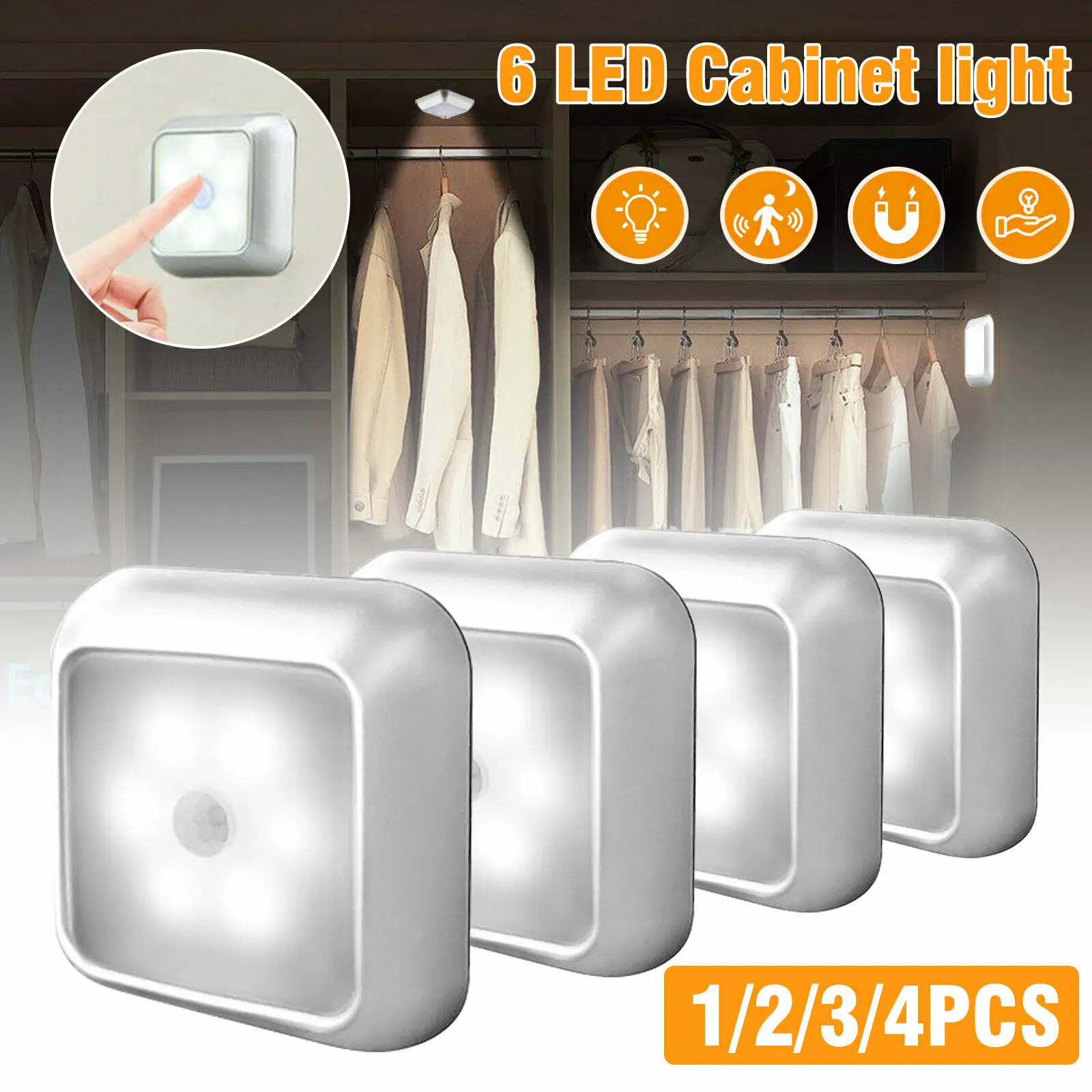 

6Leds Infrared PIR Motion Sensor Under Cabinet Light Wireless Detector Wall Lamp Auto on/Off Closet Kitchen Bedroom Lighting
