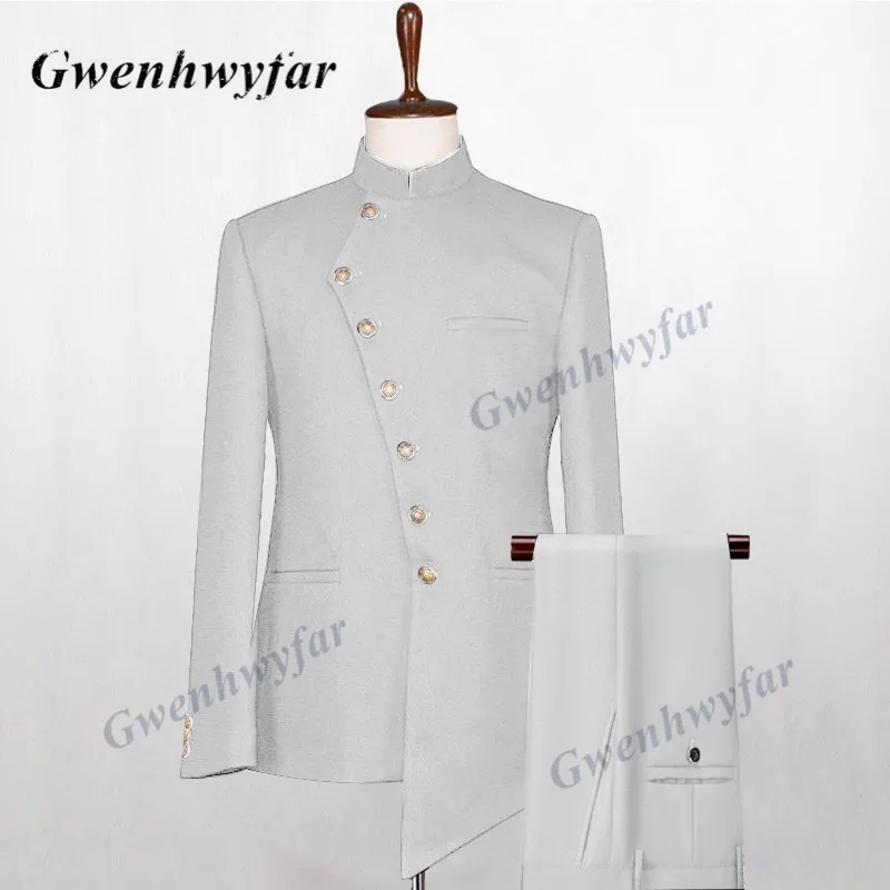 Gwenhwyfar Costume Homme Italian Business Slim Fit 2 Pieces Navy Men's Suits Groom Prom Tuxedo Groomsmen Blazer For Wedding