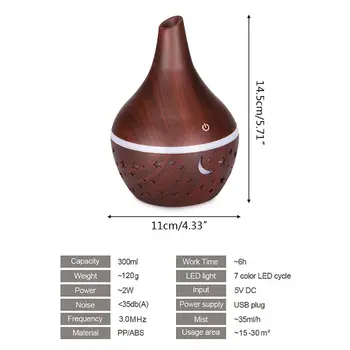 

300ml Wood Grain Air Humidifier Starry Sky USB Aroma Diffuser with 7 Color Light K92B