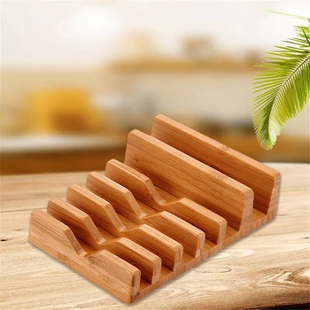 

6 Slot Bamboo Multi-Device Charging Station Dock Organizer Office Mobile Phone Bracket