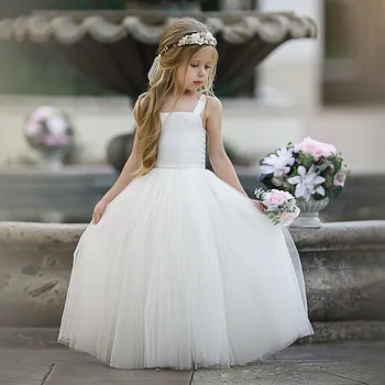 

Girls Dresses White Tulle Long Kids Dresses for Wedding Dress Stage Costume Party Christmas Dress Children Princess Dress