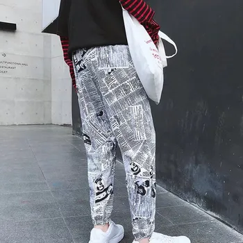 

2020 Spring And Autumn Korean Newspaper Printed Elastic Band High Waist Couple Harem Pants