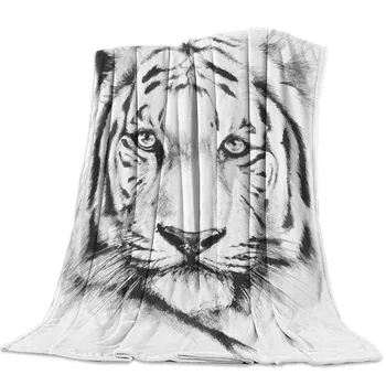 

Flannel Blanket for Bed Animal White Tiger Head Throw Blanket Portable Soft Blanket Warm Sofa Bed Sheets Blanket for Picnic