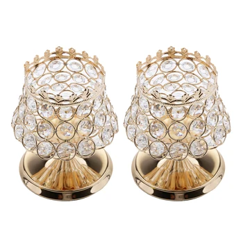 

2 Pieces Goblet Shaped Shining Gold Crystal Votive Tea Light Candle Holder for Wedding Banquet Decor Crafts