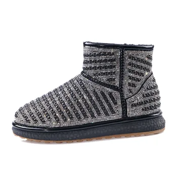 

LORFRCIN Ladies Boots Top Quality Snow Boots Fashion Crystal Rhinestone Shoes Woman 2019 Winter New Women's Boots