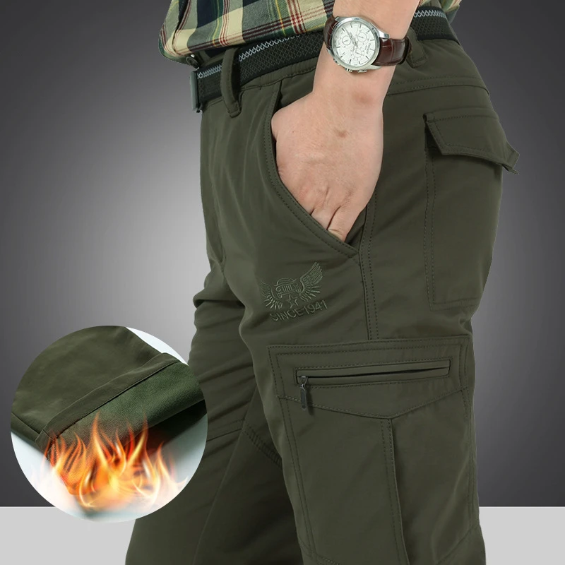 Fleece Thick Winter Pants Men Windproof Warm Waterproof Trousers Casual Pants Men Military Army Green Cargo Pants Male 4XL,105