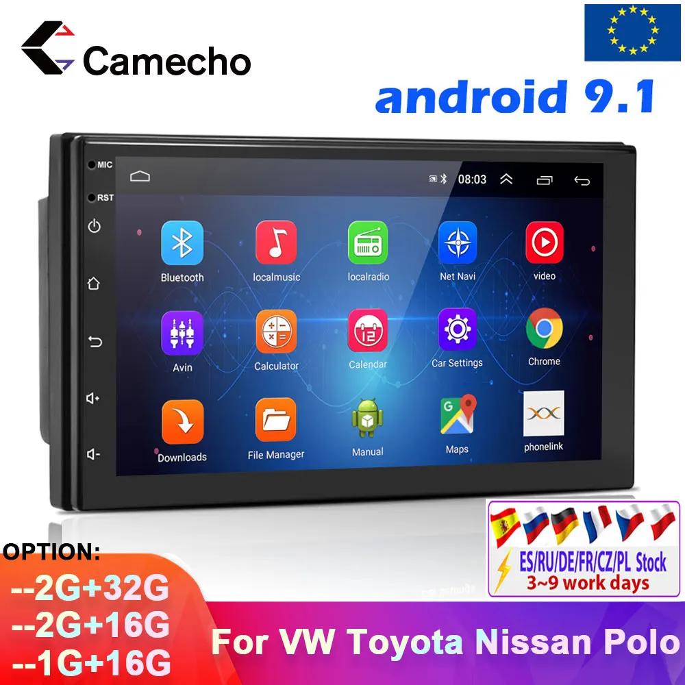 Camecho 2 din Android 9 1 автомобильный радиоприемник мультимедийный плеер GPS