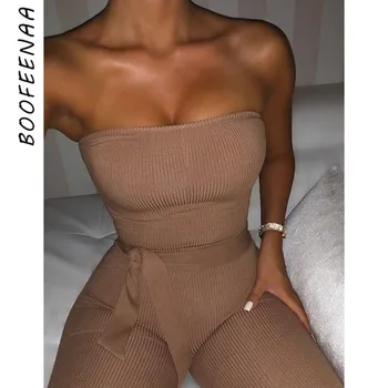 

BOOFEENAA Cotton Ribbed Knitted Tube Bodycon Jumpsuit Women Fall Clothing 2019 Party Club One Piece Outfits Sexy Romper C92-AC72