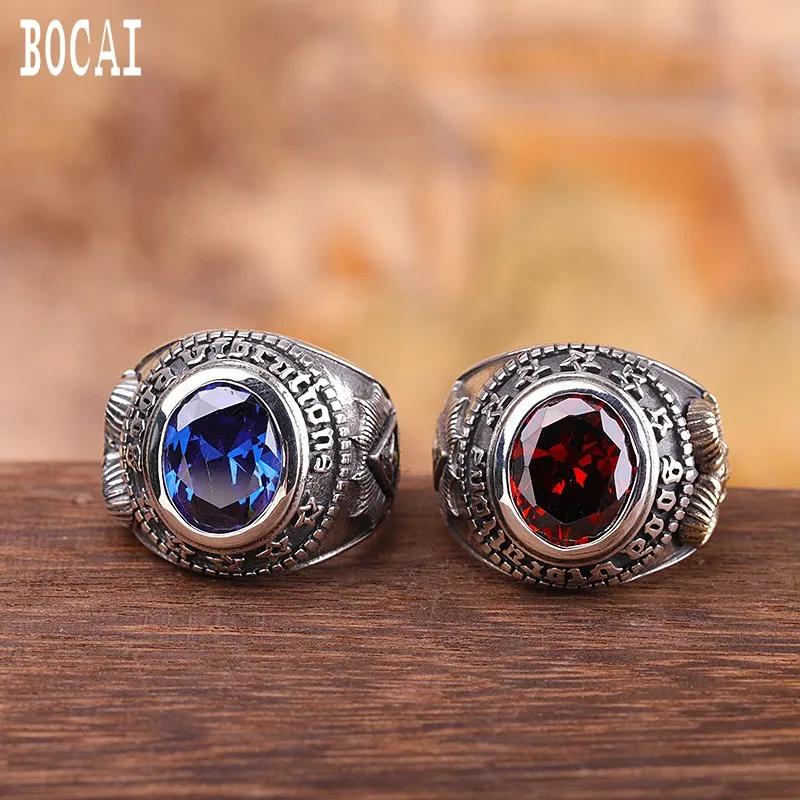 

Thai silver precision personalized jewelry S925 sterling silver jewelry adjustable men's pomegranate ring blue zircon male ring