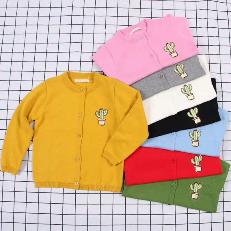 

2019 New Children Kids Sweater Autumn Baby Girl Boy Embroidery Cactus Cardigan Casual Outerwear Coat Clothes