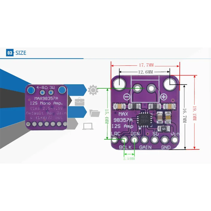 MAX98357 2S аудио усилитель плата усилитель класса D для Raspberry Pi ESP32 OD889