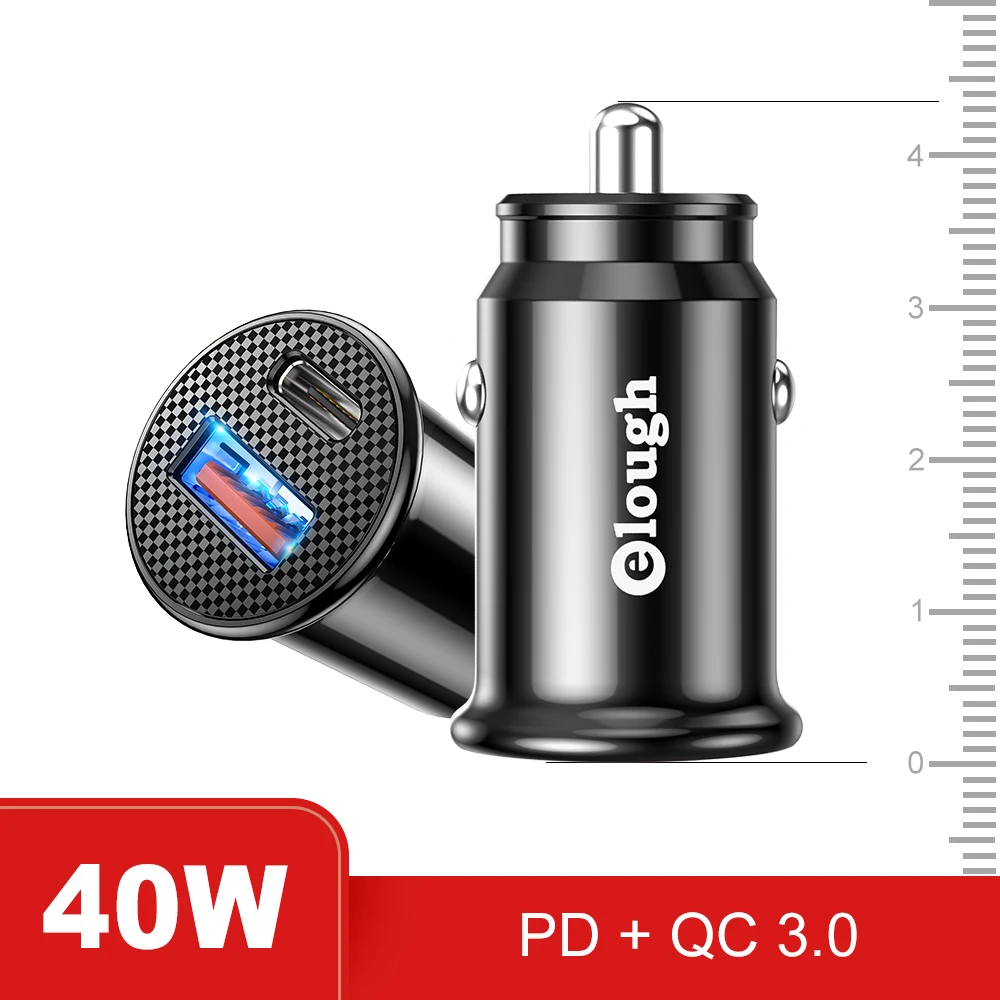 Elough USB C Car Charger QC 3.0 40W 5A Type PD Fast Charging Car Phone Charger For iPhone 12 13 Pro Xiaomi Huawei Samsung 65 watt charger Chargers