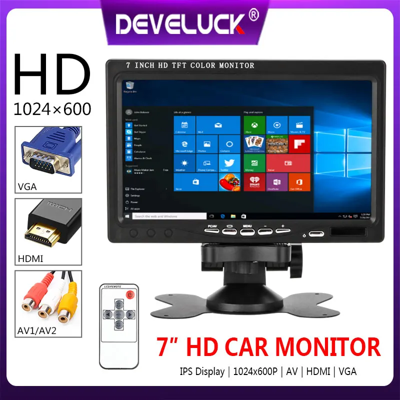 

7" LCD HD Car Monitor Infrared night vision Waterproof Rear View Camera HDMI/VGA/AV/ 2 Channel Video Input Security DVD player