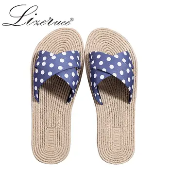 

Lizeruee Fashion Outdoor Solid Wild Dots Slippers Women Flats Hemp Cross Flip Flops Open Toe Beach Shoes Women Slippers Cozy