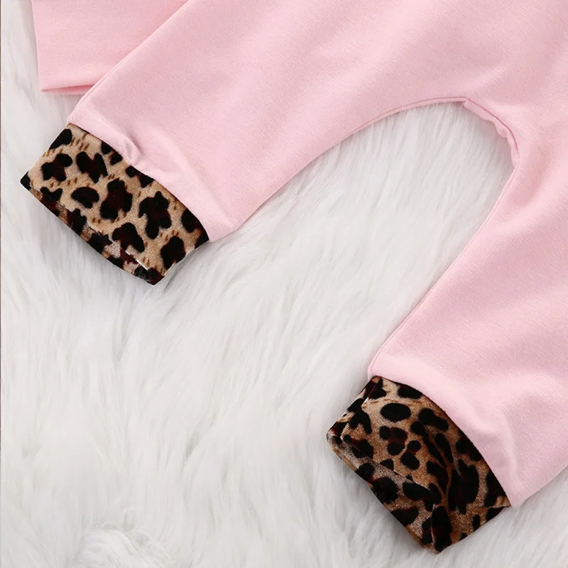 Sfit/весенне-осенний комплект из 2 предметов, милый розовый худи с леопардом для новорожденных девочек, футболка Топ+ штаны, комплект одежды, Детский свитер с леопардовым принтом