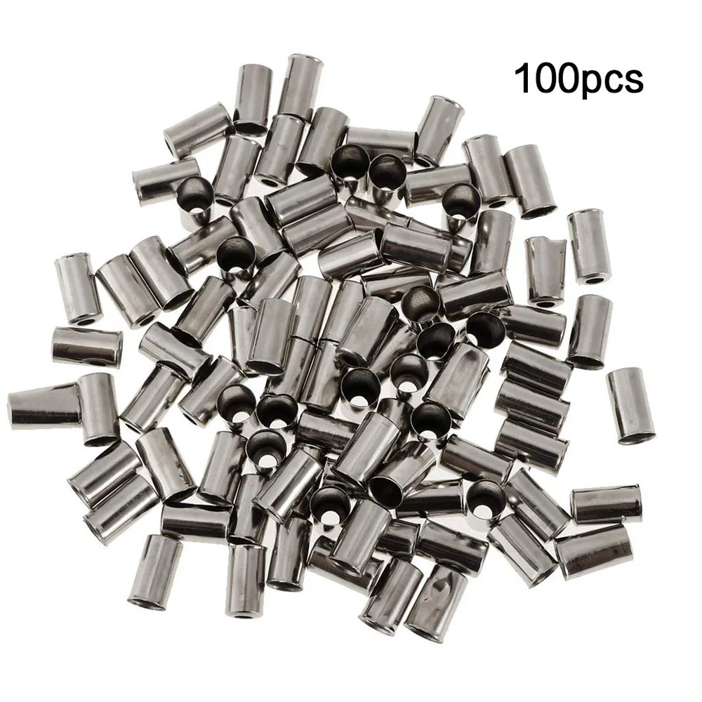 100pcs Metal Brake Cable Housing Ferrule End Crimp Part Silver Metal