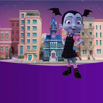 

8x8FT Vampirina Vampire Girl Classic Tomb Buildings Night Sky Stars Custom Photo Studio Background Backdrop Vinyl 10x10 10x12